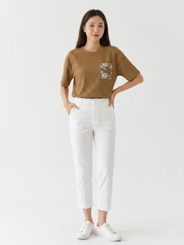 Image of TAGAS Women's Textured Knit Top with Embroidered |Short Sleeve Casual Wear Top for Women | Round Neck Elegant