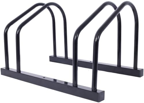 2-Bike Floor Stand Rack - Garage Bike Storage for 22-28" Wheels, Heavy Duty Steel Parking Stand, 2.15" Tire Width, Wall/Floor Mountable (Black)