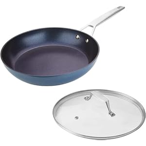 MsMk 12 Inch Nonstick Blue Frying Pan with Lid，Titanium and Ceramic Nonstick skillet with lid, PFOA Free,Scratch-resistant,Non-Toxic,Stay-Cool Handle, Induction，Dishwasher Safe, Oven Safe to 700°F