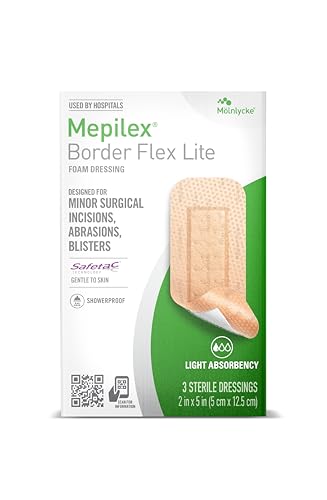 Mepilex Border Flex Lite 2 x 5in (5x12.5 cm) Hospital Grade Dressings for Minor Surgical Incisions, Abrasions and Blisters for up to Several Day Use