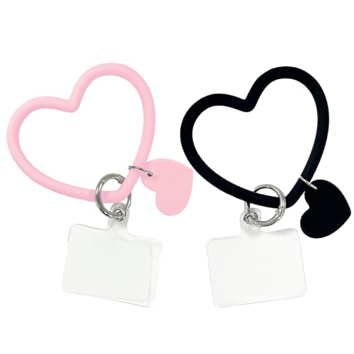 SURALIN 2 Pezzi Cordini per Telefono a Forma di Cuore, Cordini da Polso per Telefono con Portachiavi, Adatti per Badge Identificativo Chiave della Custodia del Telefono