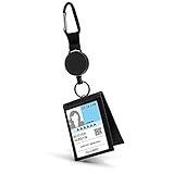 Ausweishülle aus Echt Leder mit Magnet Clip inkl. mit ausziehbarer JoJo Stahlseil Schlüsselrolle Schlüsselanhänger und Karabinerhaken - Vertikaler 2-seitige ID-Karten Ausweishalter
