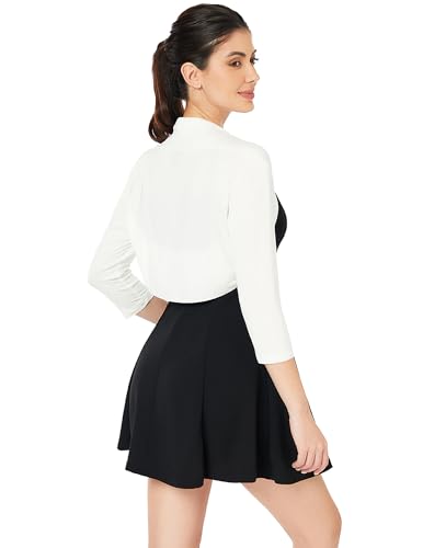 AmélieBoutik Women Ruched Casual 3/4 Sleeve Bolero Cropped Shrug Open Front Cardigan Jacket4