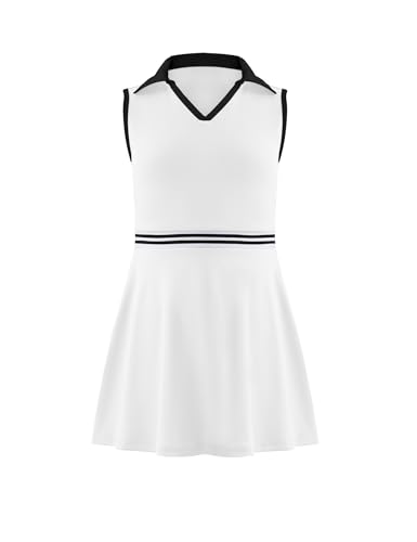 Image of Girls Tennis Dress Golf Outfit Sleeveless Athletic Dresses Polo V Neck Sport Skirt with Pockets 4-13Y