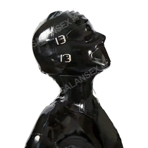 SALANSEX Vollgesichtsmaske mit Mundstöpsel und Augenklappe Sex-Latex-Haubenmaske Maske mit Reißverschluss (M)