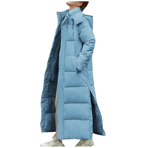 Long Puffer Coat Women Ankle Length Parka Long Down Jacket 2025 Thermal Puffer Trendy Jacket Thick Warm Quilted Coat Light Blue 3Xl