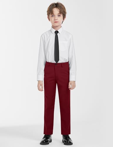 Image of Boys Suit Vest Set 4 Pieces Slim Fit Kids Burgundy Formal Vest and Pants Set for Wedding Ring Bearer, Easter, First Communion, Confirmation, Graduation Toddler Boys Size 2
