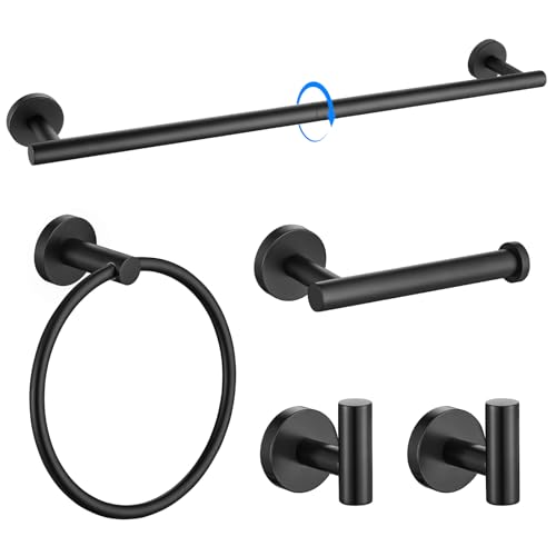 El Mejor Listado de Set para baño Top 5. 50 TNOMS Negro Mate 5 Piezas Toallero de Baño Set, Acero Inoxidable SUS304 Toallero de Baño Set, Kit de Accesorios de Baño de Pared de 24 Pulgadas