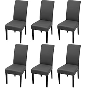 JQinHome 6 Pcs Dining Chair Slipcover,High Stretch Removable Washable Chair Seat Protector Cover for Home Party Hotel Wedding Ceremony (Grey)