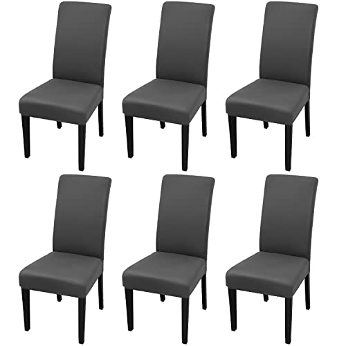 JQinHome 6 Pcs Dining Chair Slipcover,High Stretch Removable Washable Chair Seat Protector Cover for Home Party Hotel Wedding Ceremony (Grey)