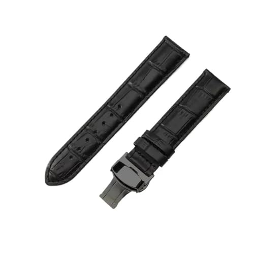 YINGO メンズ レディース ブラック ブラウン 18 20 21 22mm 腕時計ベルト 本革 牛革 防水(Black-Black-B1,20mm)