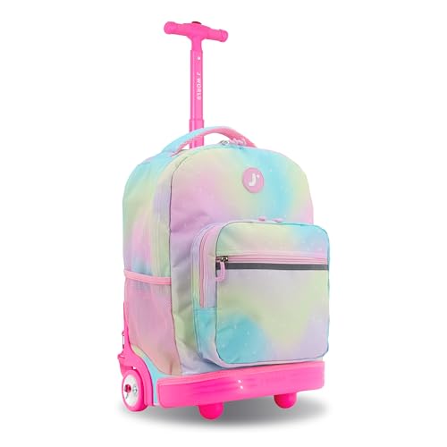 Image of J World Sunrise Kids Rolling Backpack with Wheels for Girls Boys, Roller Bookbag for School, 18 x 13 x 9 Inches, Aurora