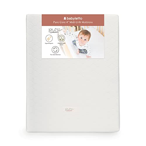 Image of Babyletto Pure Core 4" Midi Crib Mattress, Hybrid Waterproof Cover, Lightweight, Greenguard Gold Certified