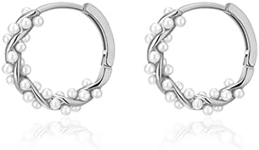 SLUYNZ Sterling Silver Pearls Twist Hoop Earrings for Women Teen Girls Wedding Pearls Hoop Earrings Bridal (A-Silver)