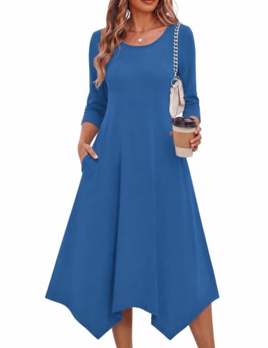 Image of Zeagoo Midi Dresses Women 2026 Dress 3 /4 Sleeve Casual Dresses with Pockets A Line Summer Beach Sundress