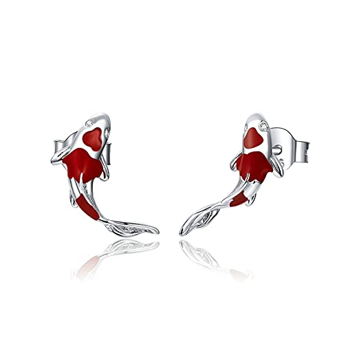 Boucles d'oreilles poisson rouge argent 925 clous d'oreilles Koi pour femme
