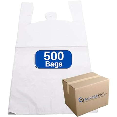 Jumbo White Unprinted HDPE T-Shirt Plastic Bags for Retail, Groceries, Merchandise, Convenience Store, Supermarket, Restaurant - 17"X8"X29" - Pack of 500 Bags - 18 microns Cover