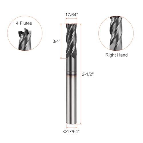 Image of HARFINGTON Carbide Square Nose End Mill Bit 17 /64 inch Cut Dia 4 Flutes TiAlN Coated Milling Cutter for Hardened Steel Metal (17 /64 inch Shank 3 /4 inch Cut Length 2-1 /2 inch Long 30 Degree HRC53-55)
