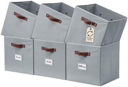 DECOMOMO Cube Storage Bins | Fabric Storage Cubes with Label Holders, Cubby Storage Organizer Bins for Organizers Shelves Closet Toys Clothes (11" / 6pcs, Grey)