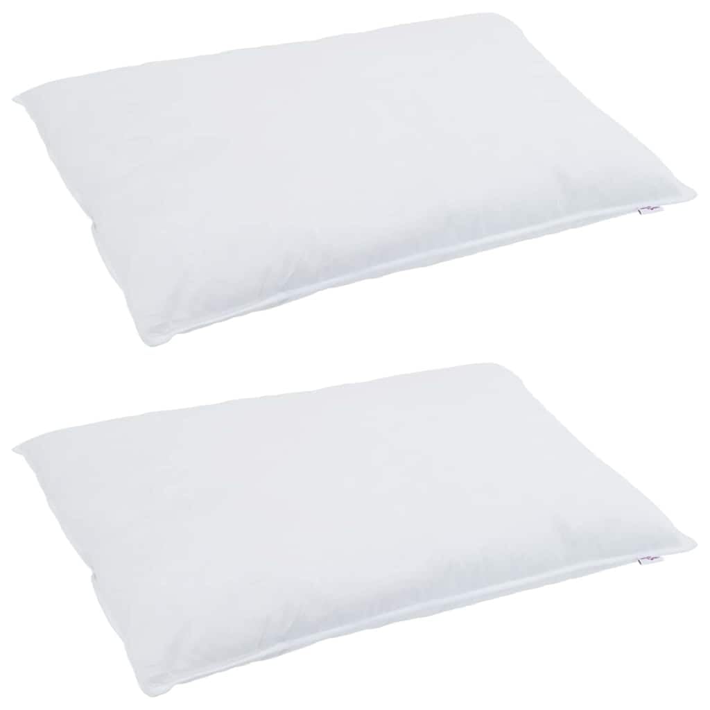 2 almohadas de plumas blancas de 40 x 80 cm con relleno de plumón, ergonómicas, transpirables y lavables, ideales para dormir de espalda, de lado y boca abajo