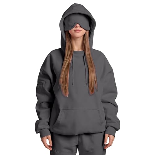 duxyoz Travel Hoodie With Eye Mask Built In Women'S Oversized Airplane Mode Hoodies Long Sleeve Pullover Sweatshirt With Hidden Pockets Wearable Blanket Hoodies For Adults Men Women Fall Winter