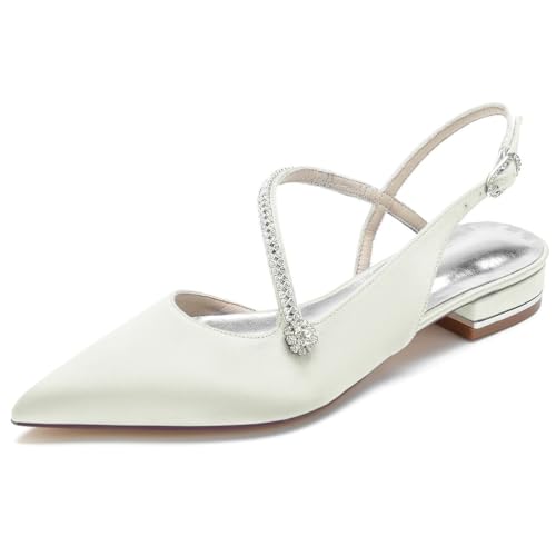 Chaussures de mariage plates en satin à bout pointu TFDRSEXVD