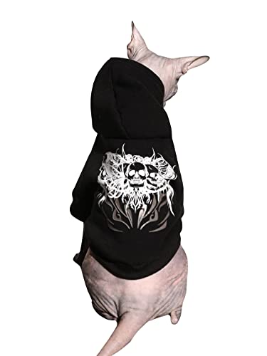 Qwinee Skeleton Print Pet Hoodie Cat Dog Hooded Sweatshirt Cold Weather Coats Warm Pet Clothes For Small Medium Dogs Cats Puppy Kitten Black Large #TOP27