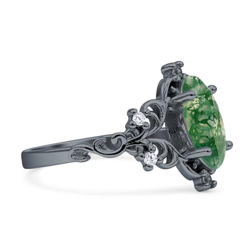 OMRANII Art Deco Marquise Natural Green Moss Agate Filigree Floral Designer Vintage Style Wedding Engagement Ring Solid 925 Sterling Silver2