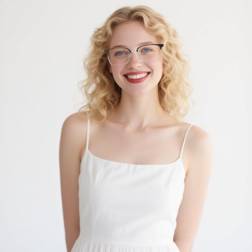 Image of Oversized Square Blue Light Blocking Glasses for Women Men, Vintage Half Frame Computer Reading Gaming Glasses, Anti Glare UV400 Eyestrain