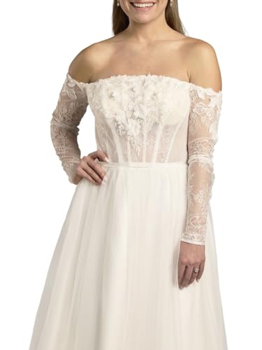 David's Bridal Off-The-Shoulder Tulle Corset A-Line Wedding Dress3