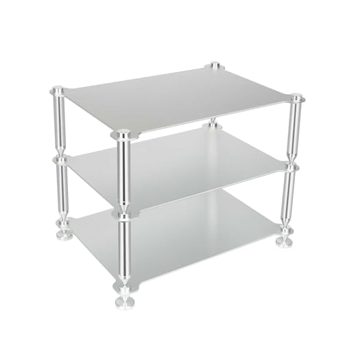 ZIHESY 3 Ebenen HiFi Regal Stabiler Metallrahmen Industriestil, Aluminium Halterungen Kleines Desktop Stand Rack, für DVD Spieler Spielkonsolen WiFi Router