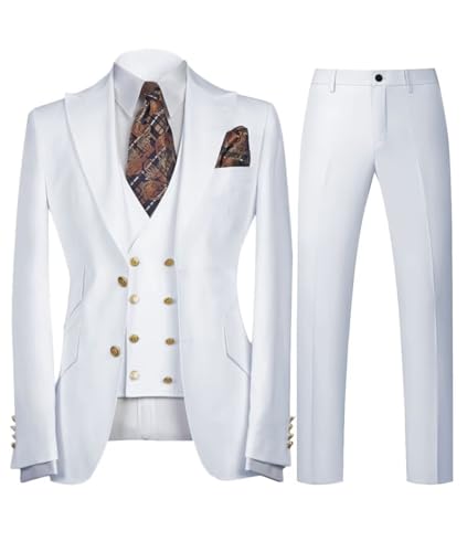 Mens Double Breasted 3 Piece Suits Slim Fit Wedding Suit Two Button Jackets Vest Pants Sets Prom Formal