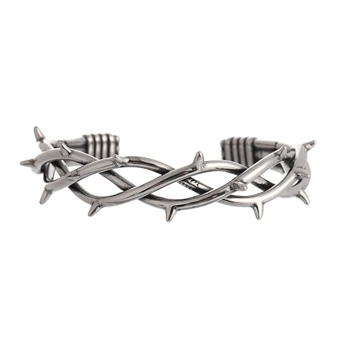 TURTLEDOVE Gothic Thorn Cuff Bracelet, Punk Barbed Wire Bangle, Stainless Steel Twisted Jewelry