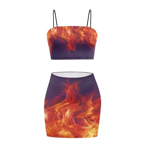 Image of Biyejit Women's 2 Piece Summer Outfits Spaghetti Strap Crop Tops and Bodycon Mini Skirt Dress Set Plus Size S-4XL