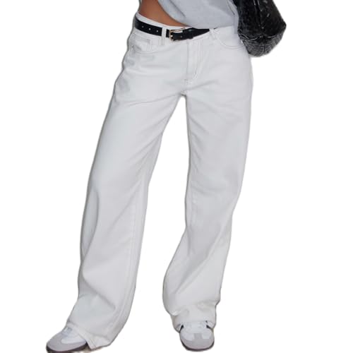 Women's Straight Leg Denim Pants Baggy Low Waist Boyfriend Jeans Casual Vintage Loose Jeans Y2K Streetwear