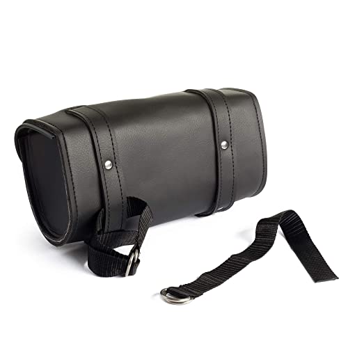 The Nekid Cow | Motorcycle Storage Bag Premium Synthetic Black Plain Pvc Leather 2 Strap Closer Tool Bag Pouch For Saddle Bag Sissy Bars, Fork Handlebars Or Windshield #TOP5
