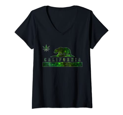 Femme Pot à marijuana 420 avec drapeau de la Californie T-Shirt avec Col en V Cover