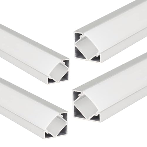 Jandei - 4x Perfiles Aluminio en Tramos de 1 Metro, Forma V para Instalación de Tira LED en Esquinas a 90º, Difusor Semitransparente, Tapas y Clips Montaje. Medida 18,2mmx18,2mmx1m (Blanco)