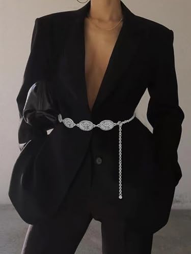 Women Chain Belts For Dresses Jeans Western Cowgirl Waist Links Belt Adjustable Metal Concho Belt3