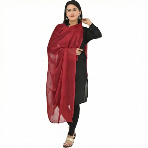 Image of Women's Solid Plain Pure Cotton long Dupatta & Chunnis odhni with pom pom border, 2.25 meter