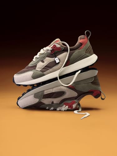 Image of The Souled Store Trailz: Men and Boys Low Top Sneakers Modern Retro Runner Breathable Mesh and Microfiber Suede Cushioned Insole Lugged Outsole Lace Up