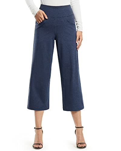 Image of Promover 14 inch /21 inch /23 inch /25 inch Inseam Capri Pants for Women Wide Leg Yoga Cropped Pants with Pockets Loose Casual Summer Pant