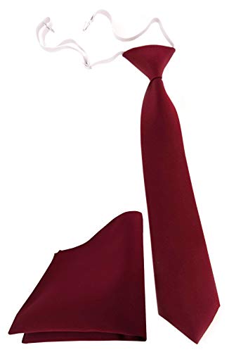 TigerTie Kleinkinder Kinderkrawatte + Einstecktuch in bordeaux weinrot einfarbig Uni - vorgebunden mit Gummizug