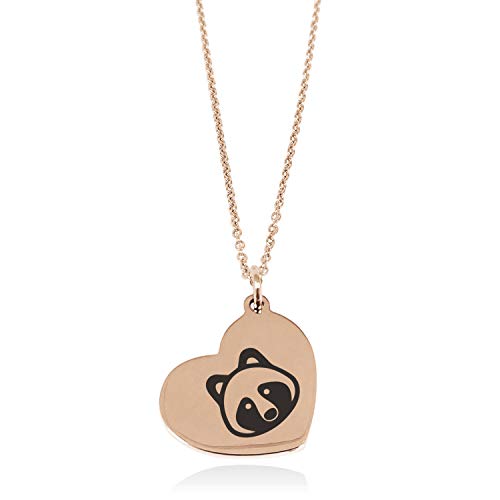 Tioneer Rose Gold Plated Stainless Steel Raccoon Icon Floating Heart Tag Charm Pendant Necklace