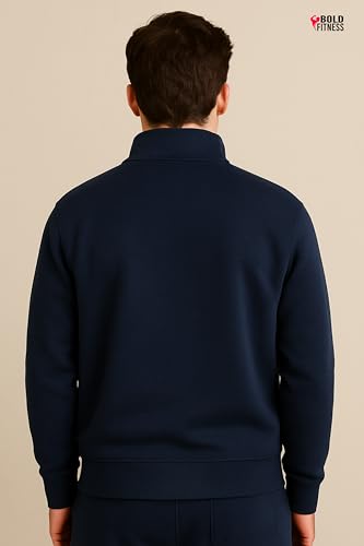 Image of BOLD FITNESS Men's Half-Zip Fleece Sweatshirt | Stylish, Breathable, Quarter-Zip Pullover Full Sleeve Winter Wear.