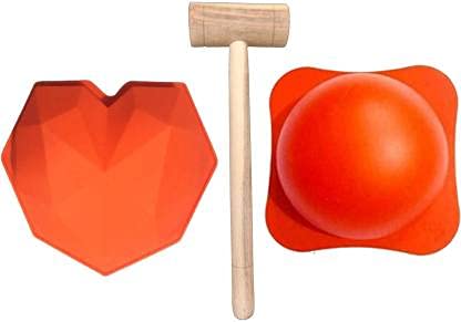 DEALBOOTH Pinata Cake Mould Silicon Diamond Heart & Geometric Round Shape Combo for Chocolate Cake with Hammer 3D Mold Home Kitchen DIY Baking Tools Random Colour Prime (Heart + Round + Hammer)