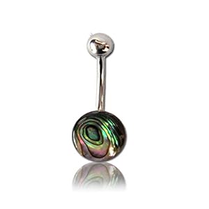 Earth Accessories Organic Shell Belly Button Ring Piercing for Women – Navel Belly Button Rings with Surgical Steel – with Abalone, Mother of Pearl, and More