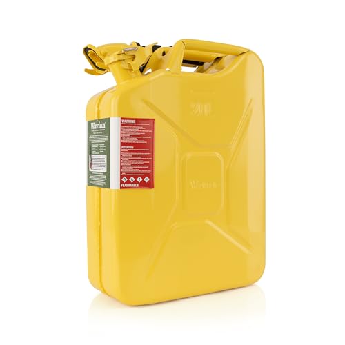 Wavian USA Authentic NATO Jerry Can and Spout System - Rust-Proof, EPA & CARB Compliant, Yellow, 20 Litre, Wavian 5 Gallon Gas Cans for Diesel