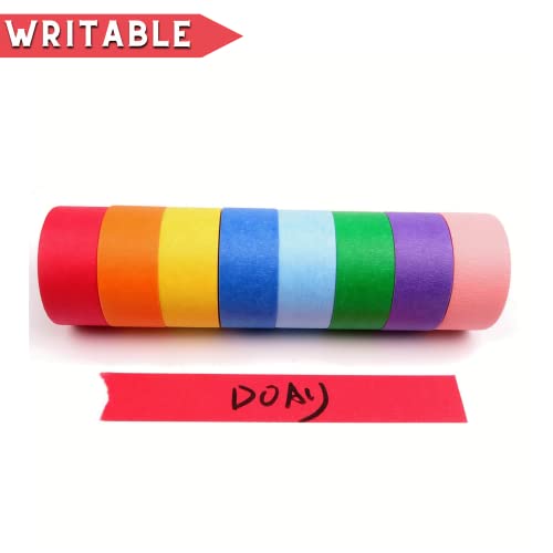 Doay Colored Masking Tape 1" X 10 Yards - Multi Colored - Multi Surface Use - 8 Rolls #TOP6