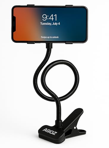 AGOZ Cell Phone Holder Gooseneck Mount, Lazy Clamp Clip Flexible Phone Stand for Office Desk Bed iPhone 17 Pro Max, iPhone 16 15 14 13 12 11, Samsung Galaxy S25, S25 Ultra,S24 S23 S22 A54 A14 A15 A16
